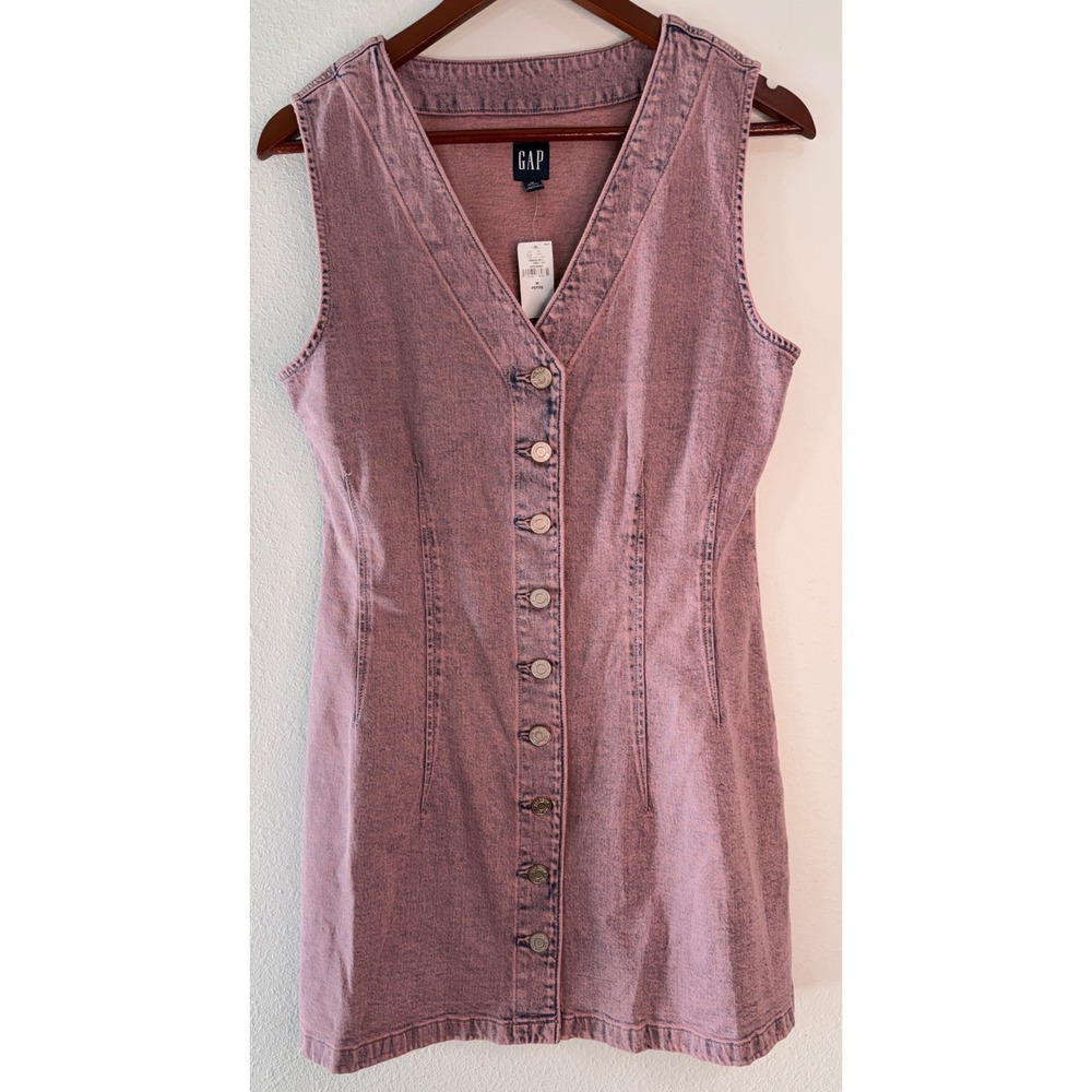 GAP Denim Mini Dress Wispy Mauve Pink Acid Wash Sleeveless V-Neck Casual Summer